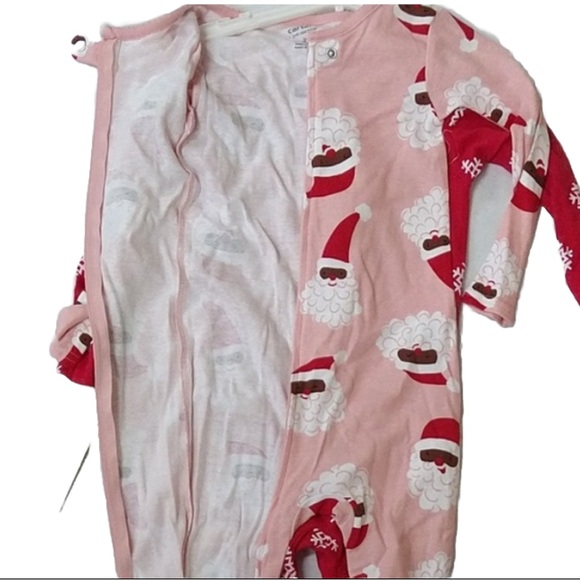 Carters Toddler Pink & Red Snowflake Reindeer Black Santa Footed Pajama Set New! - Picture 5 of 11